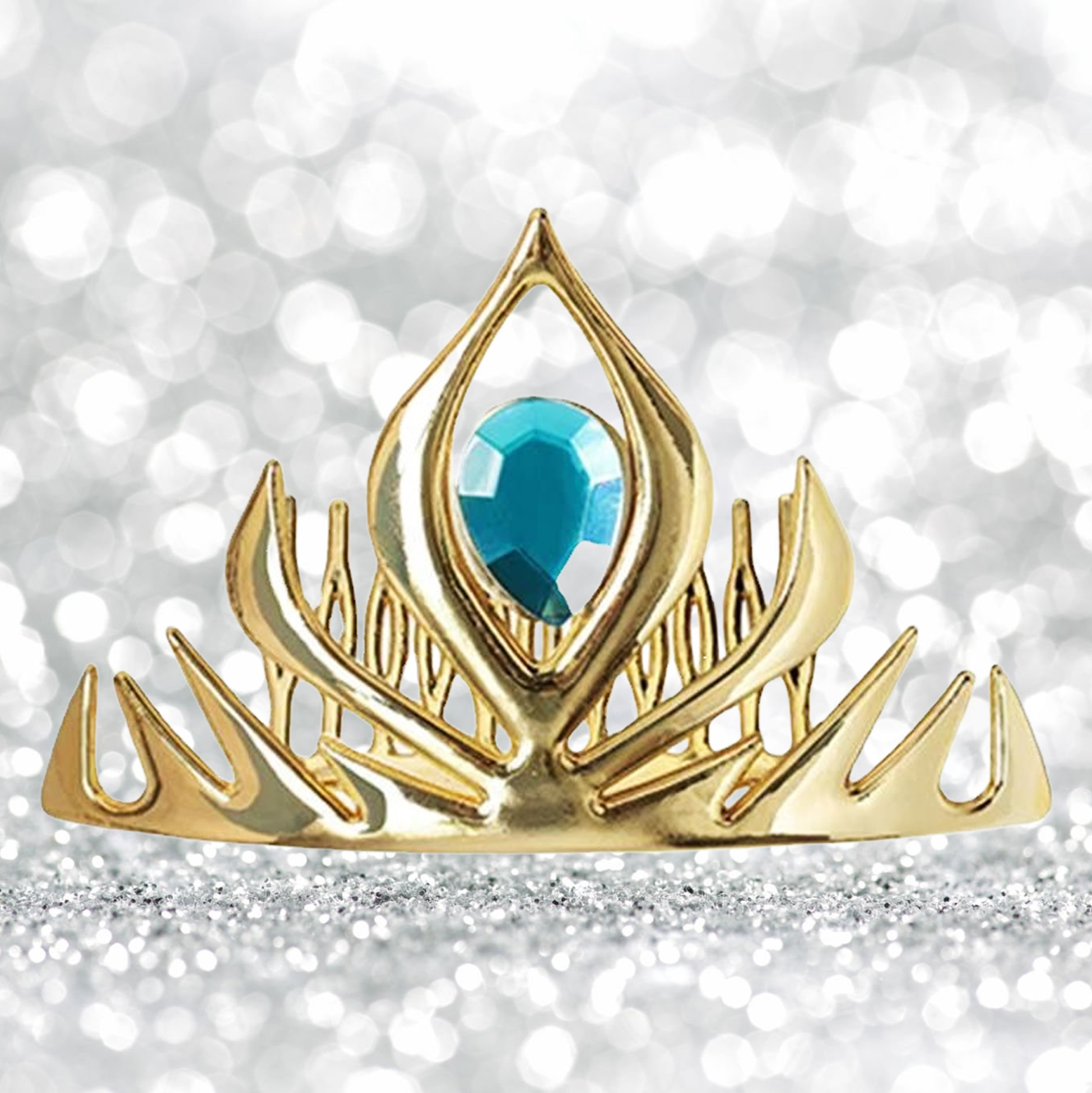 Golden Princess Tiara with Blue Gem