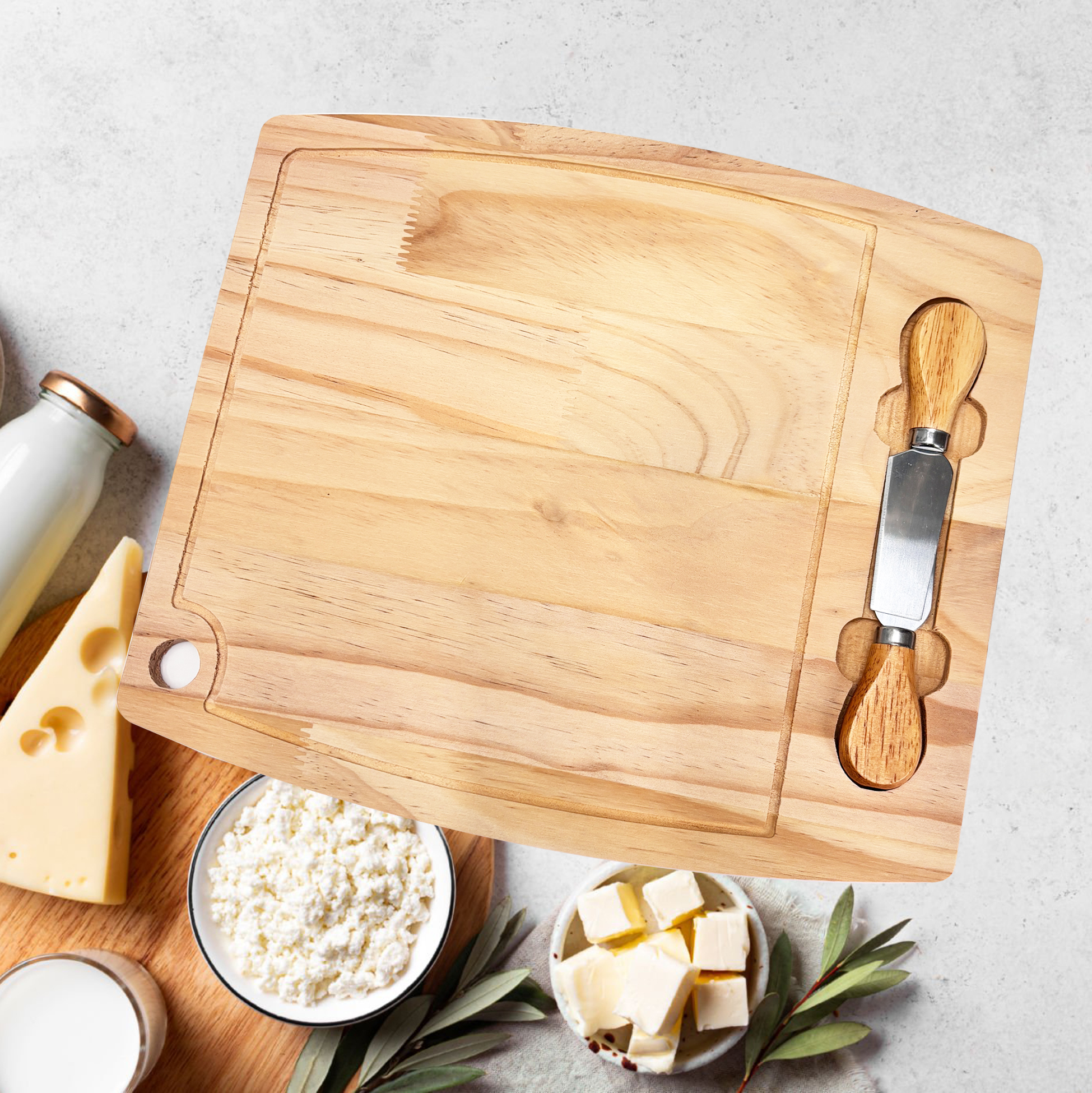 Wooden Cheese Board with Double Handled Tools
