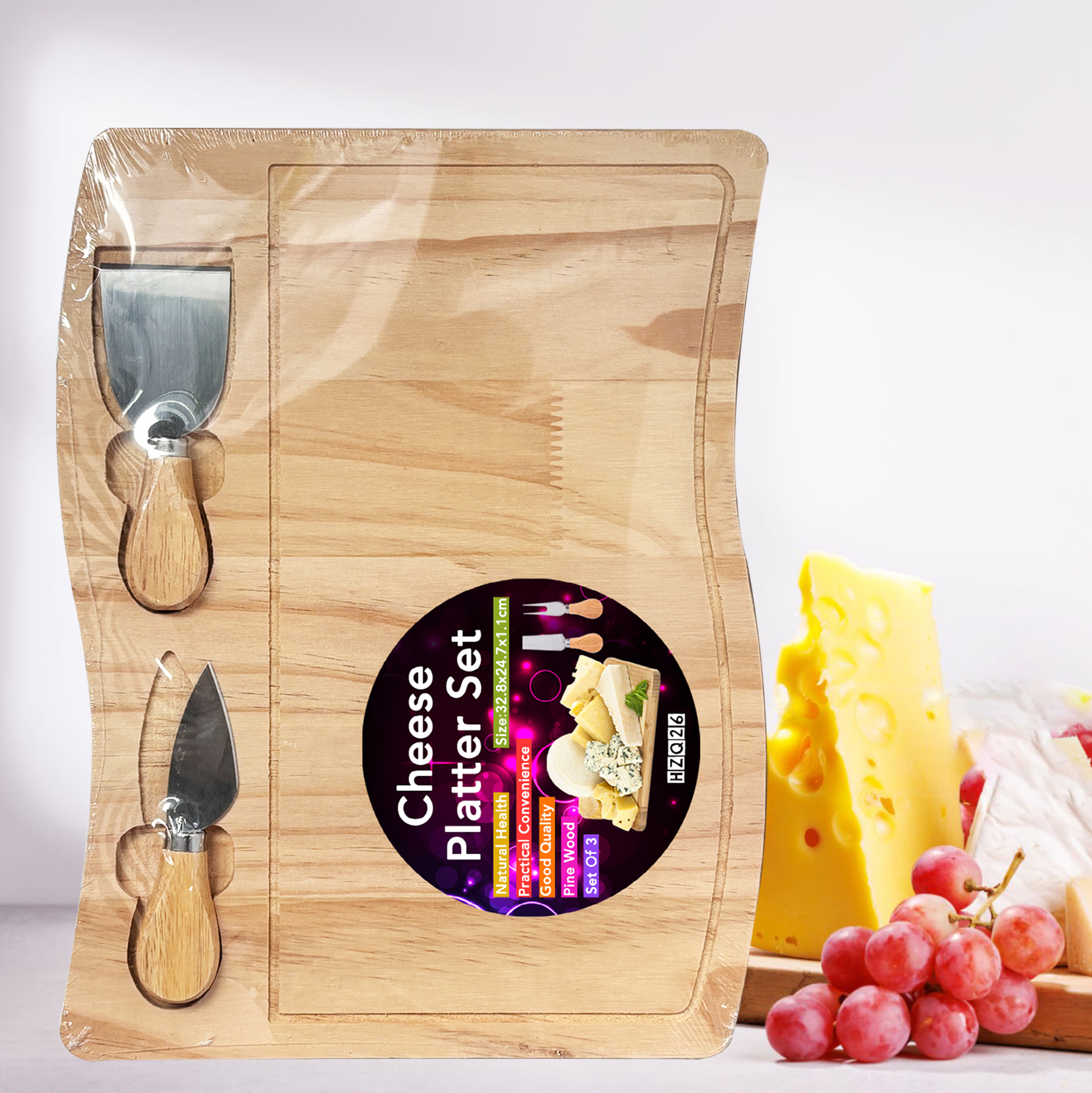 Dual Tools Wooden Cheese Serving Board