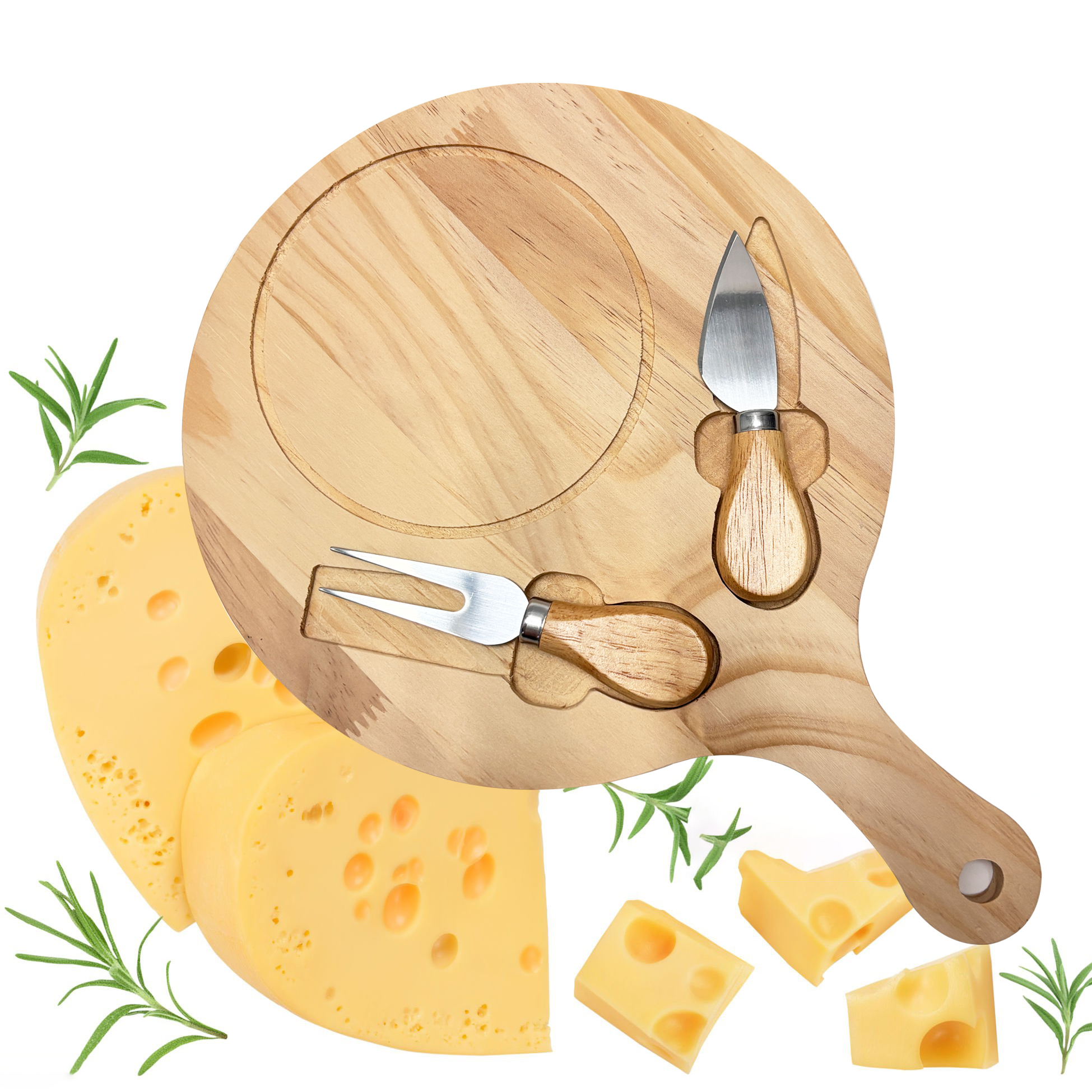 Round Wooden Cheese Board Set with Tools