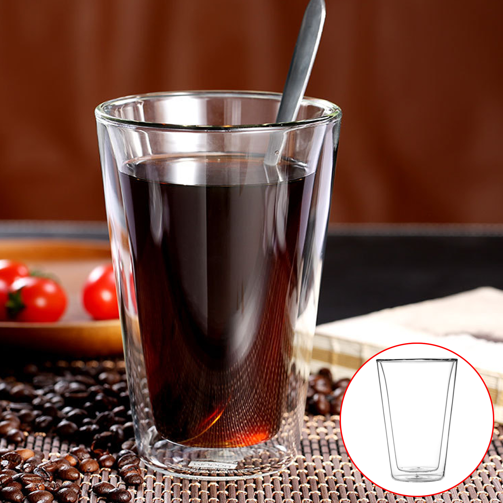 300ml/400ml/500ml Double Walled Tapered Glass Tumbler