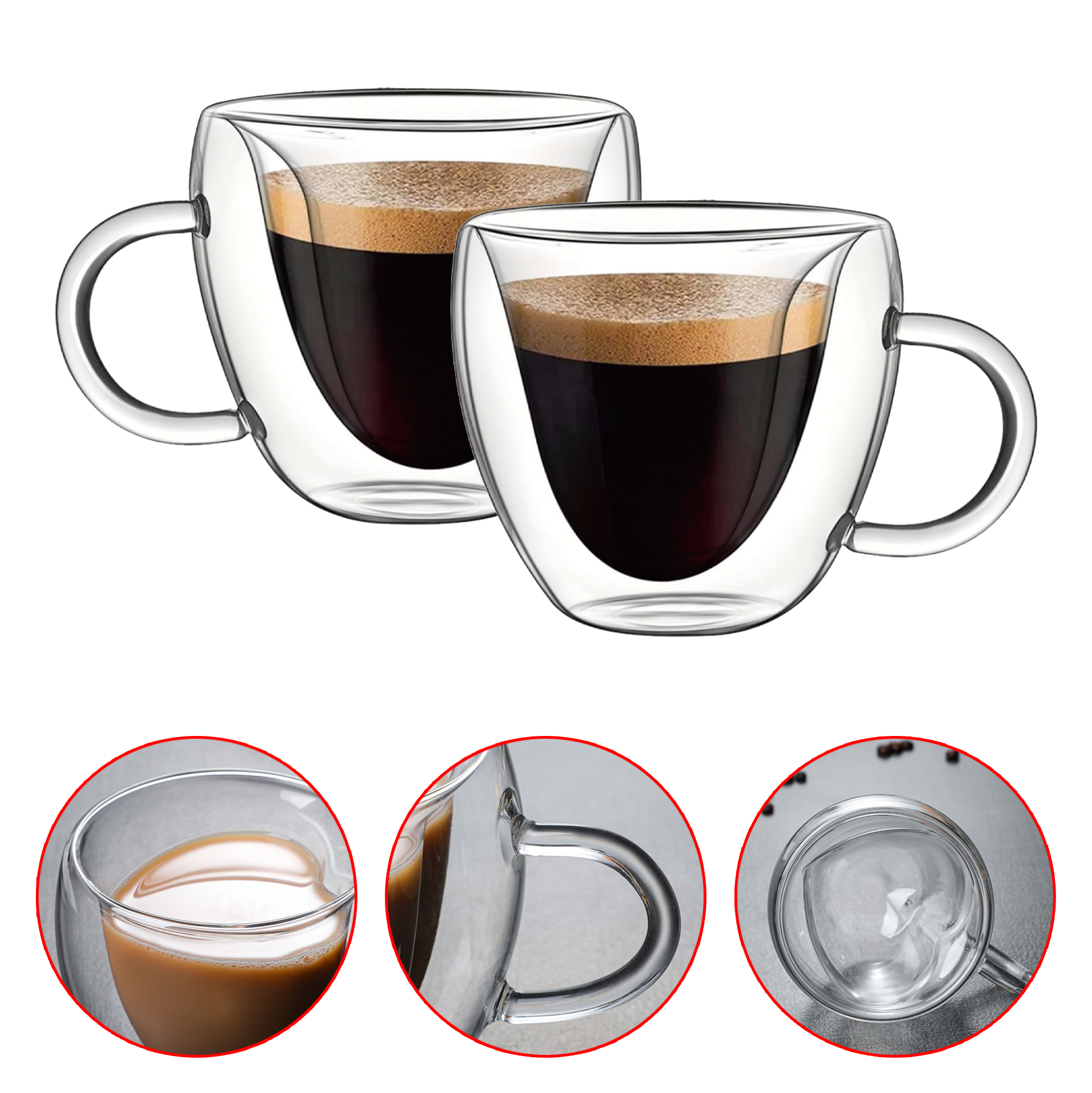 260ml Double-Wall Heart-themed Glass Coffee Mugs