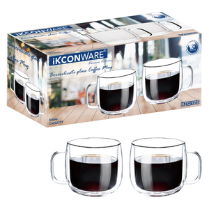 530ml Double Walled Glass Mug with Ergonomic Handle