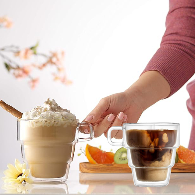 500ml Double Walled Glass Mug with Handle