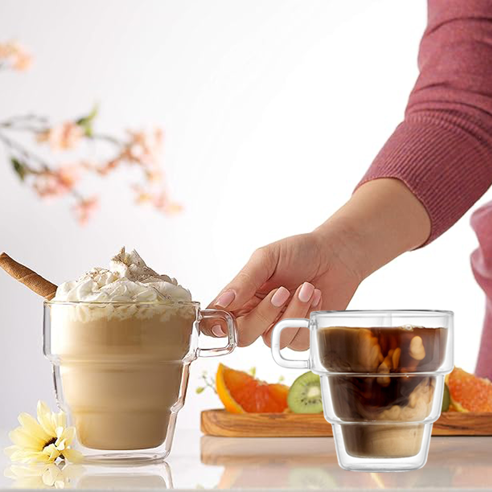 500ml Double Walled Glass Mug with Handle