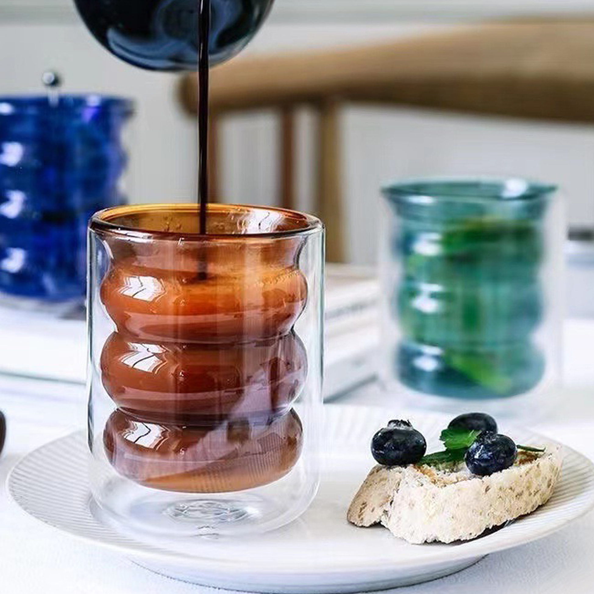 200ml Double Walled Wavy Glass Cup