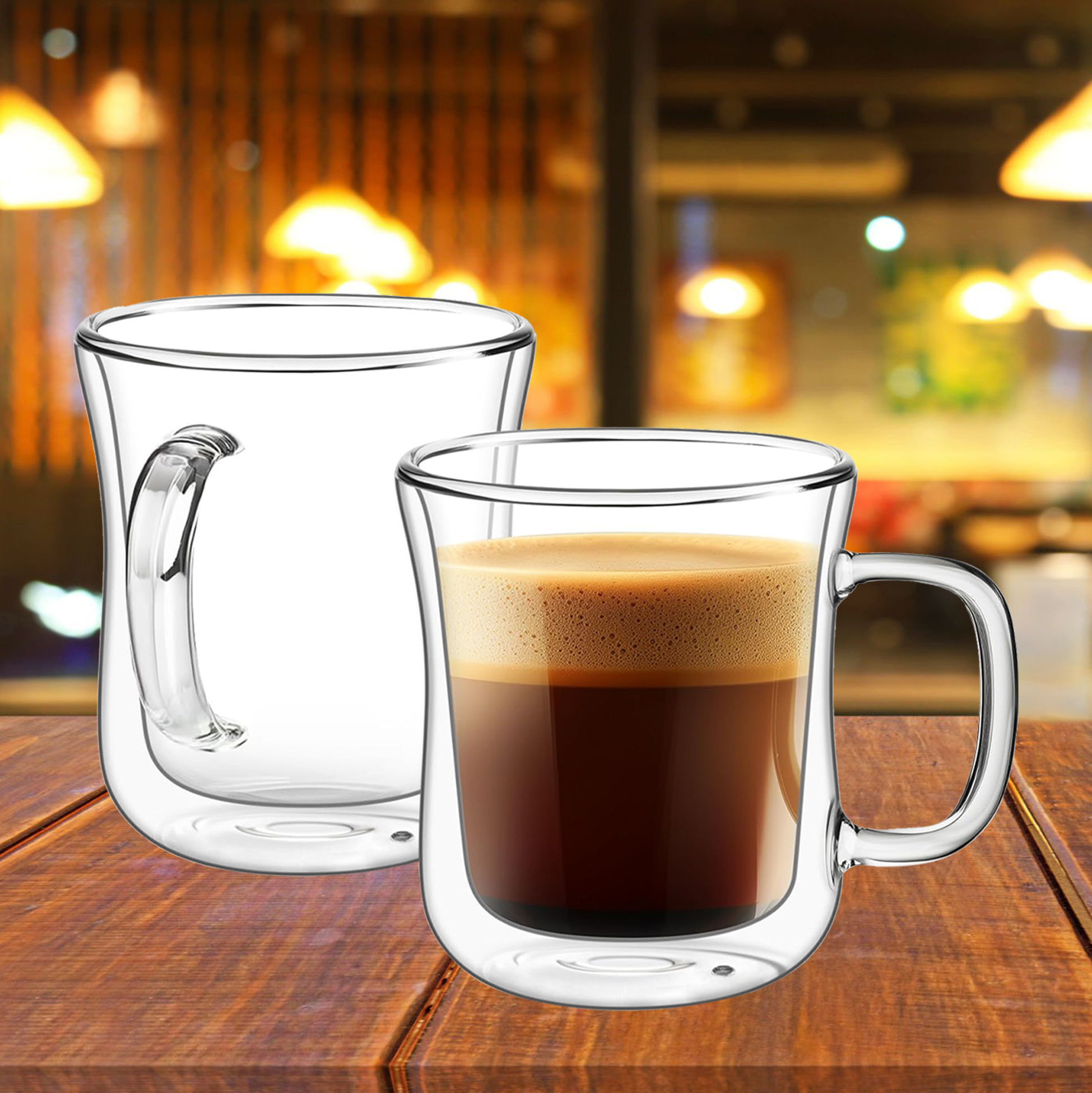 230ml/350ml/450ml Double Walled Glass Coffee Mug with Handle