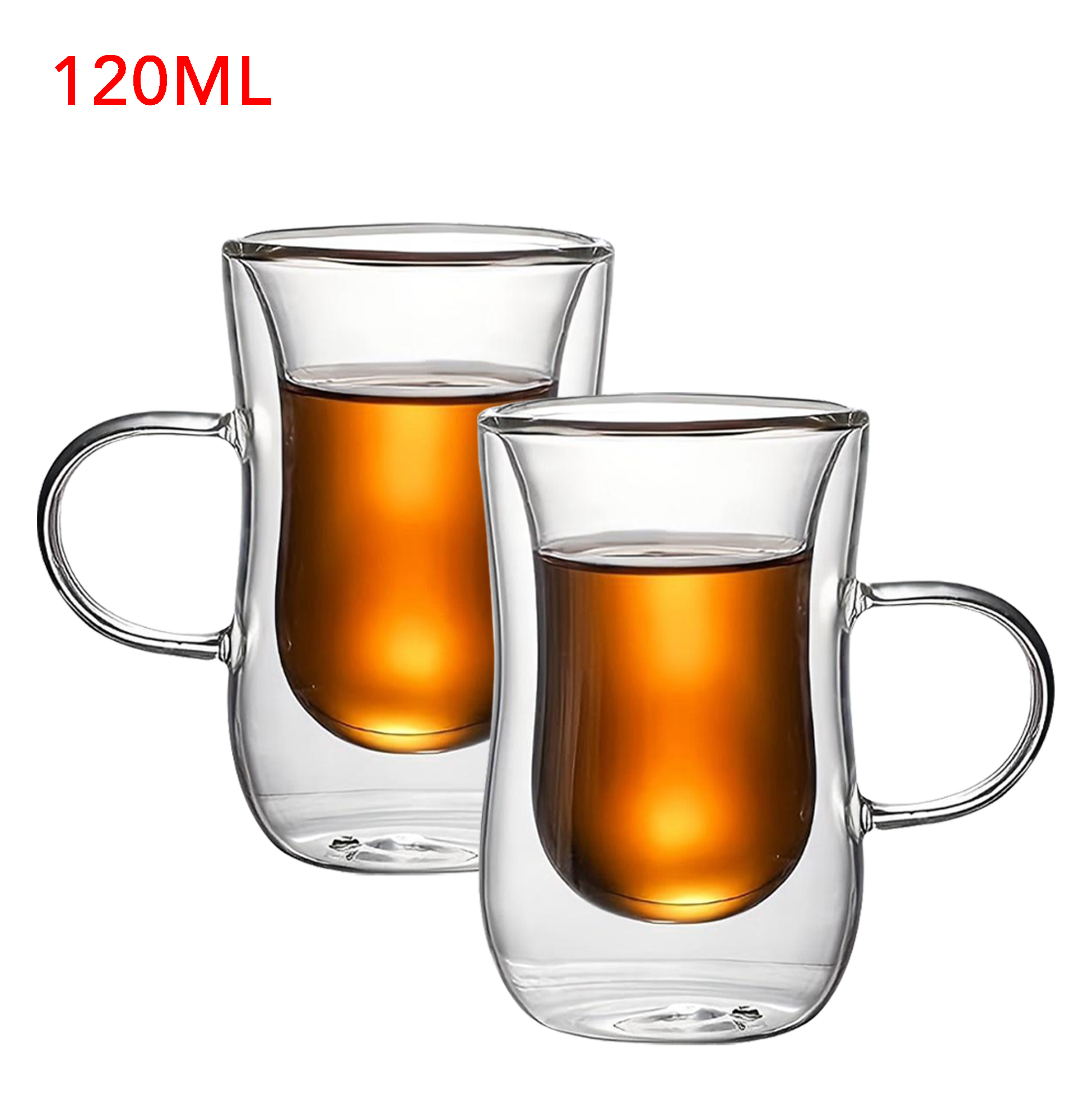 120ml Double Walled Glass Mug with Curved Design And Handle