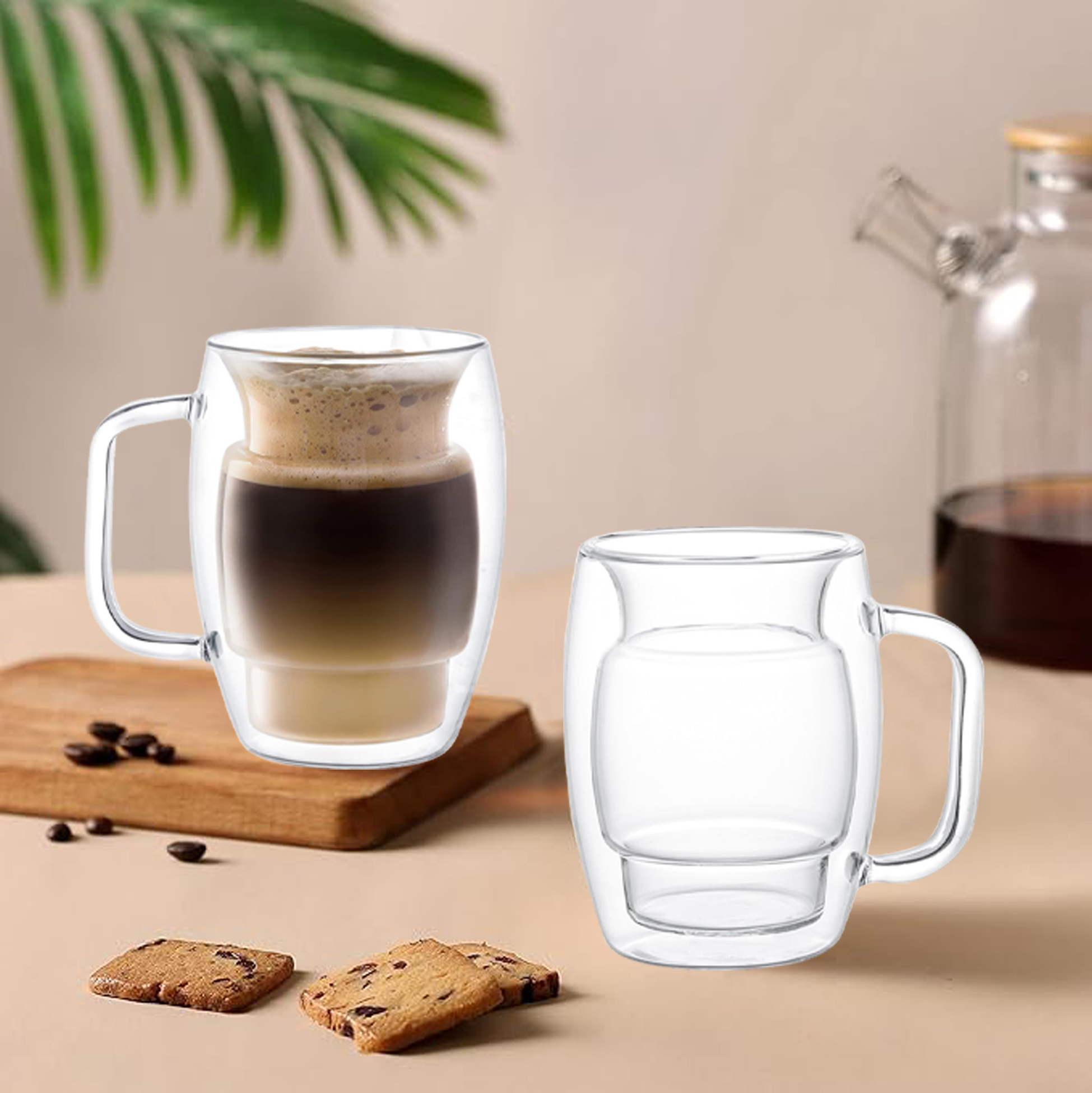 470ml Double Walled Glass Mug with Unique Shape And Handle