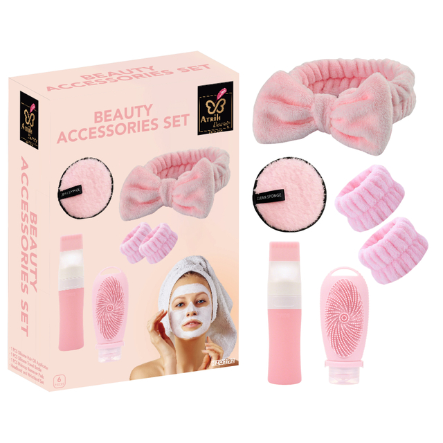 Pink Skincare & Hair Accessory Set of 6