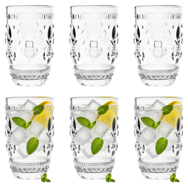 6-Piece Fleur-De-Lis Etched Glass Set