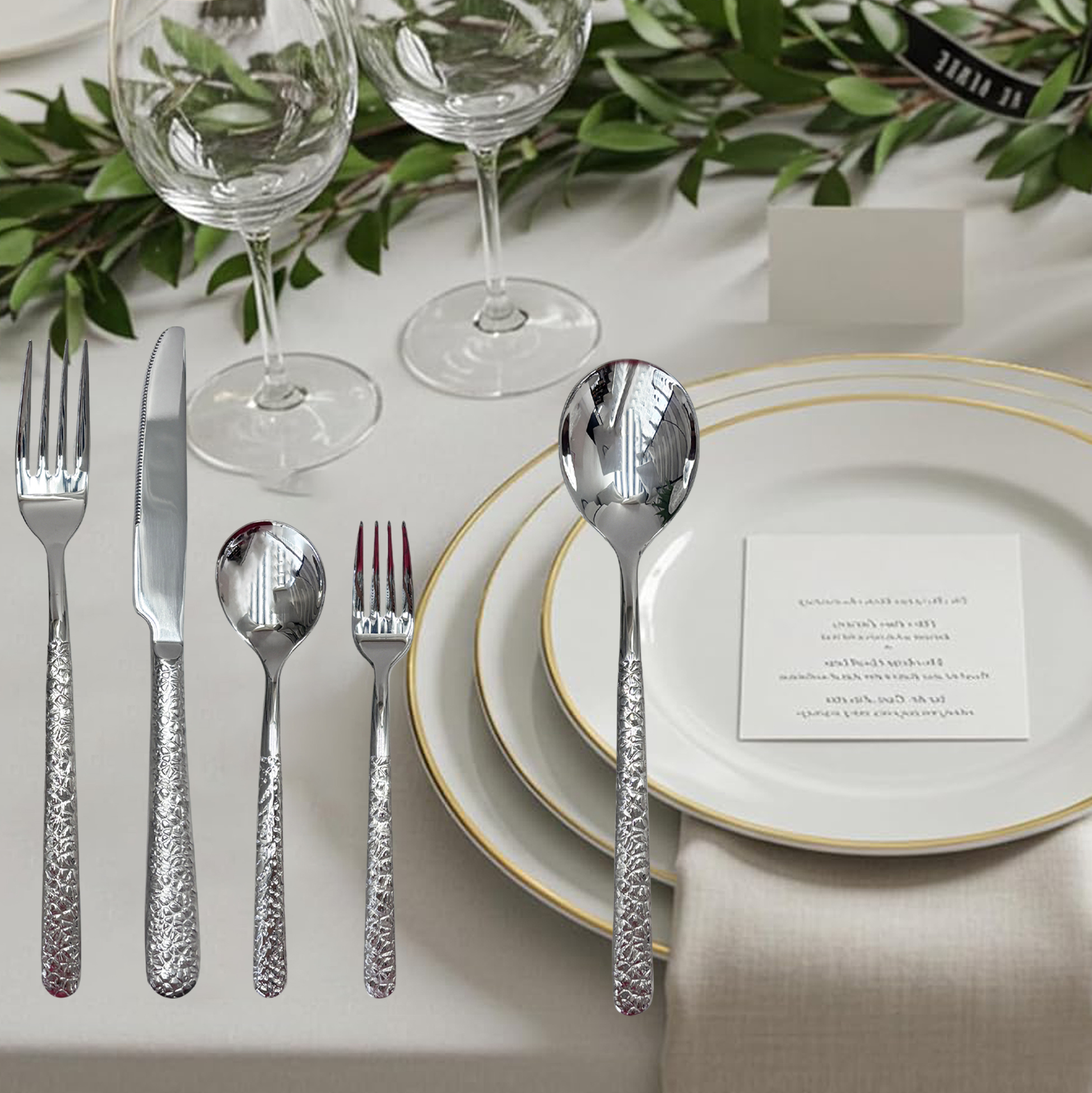 20-Piece Textured Silver Cutlery Set