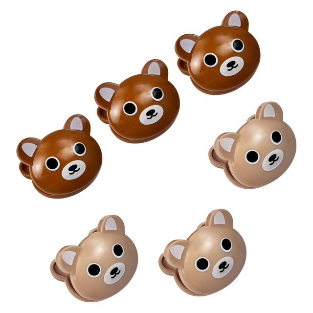 Brown Bear-Themed Plastic Clip Set of 6