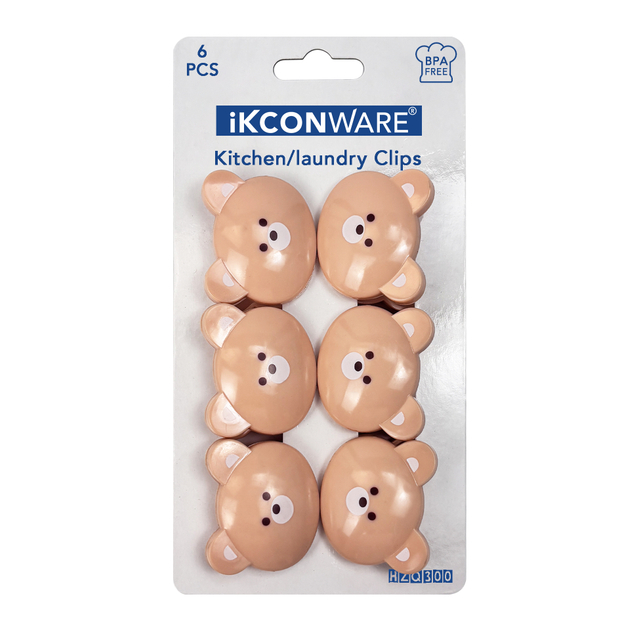 Brown Bear-Shaped Plastic Clip Set of 6