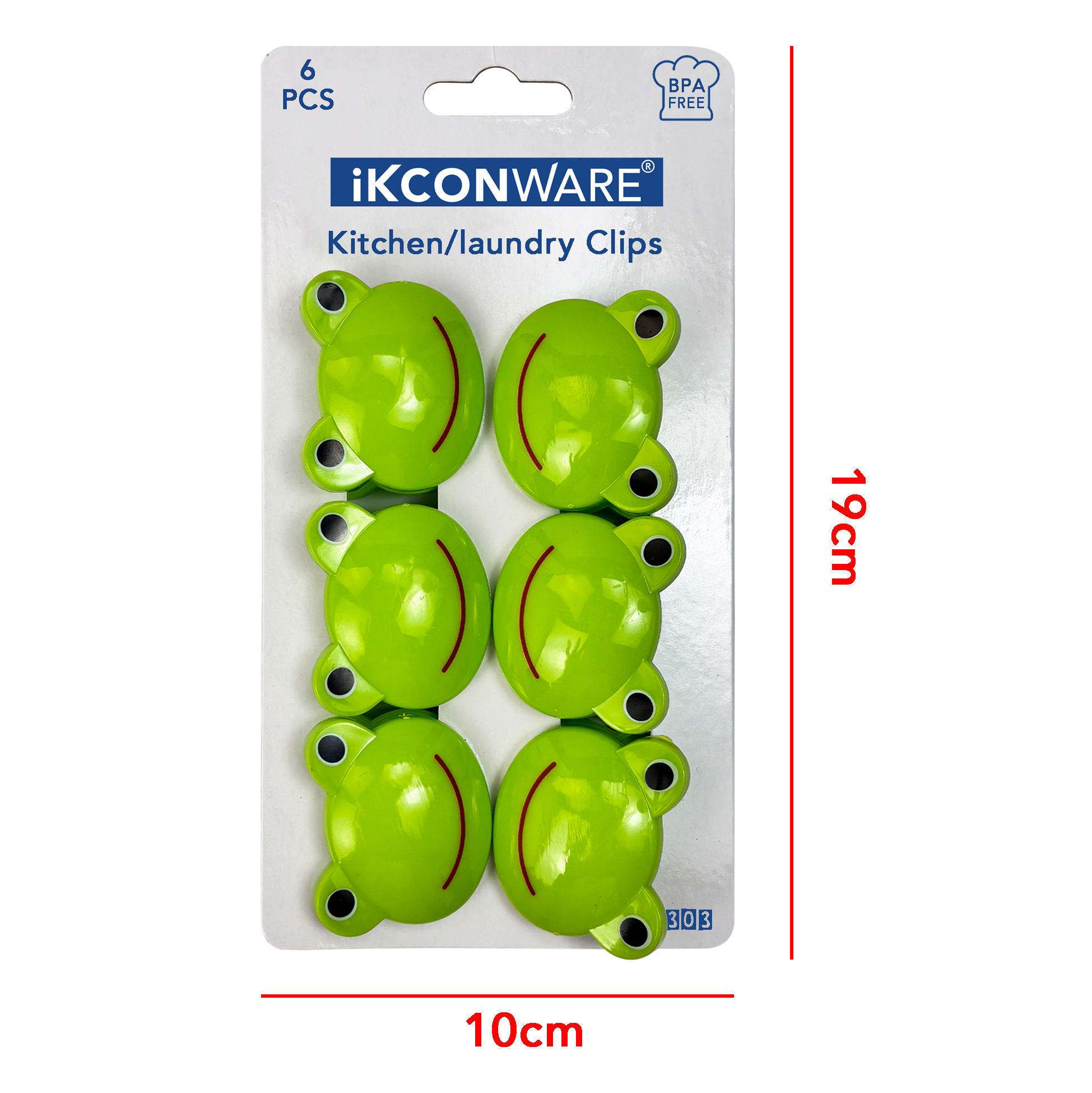 Green Frog-Shaped Plastic Clip Set of 6