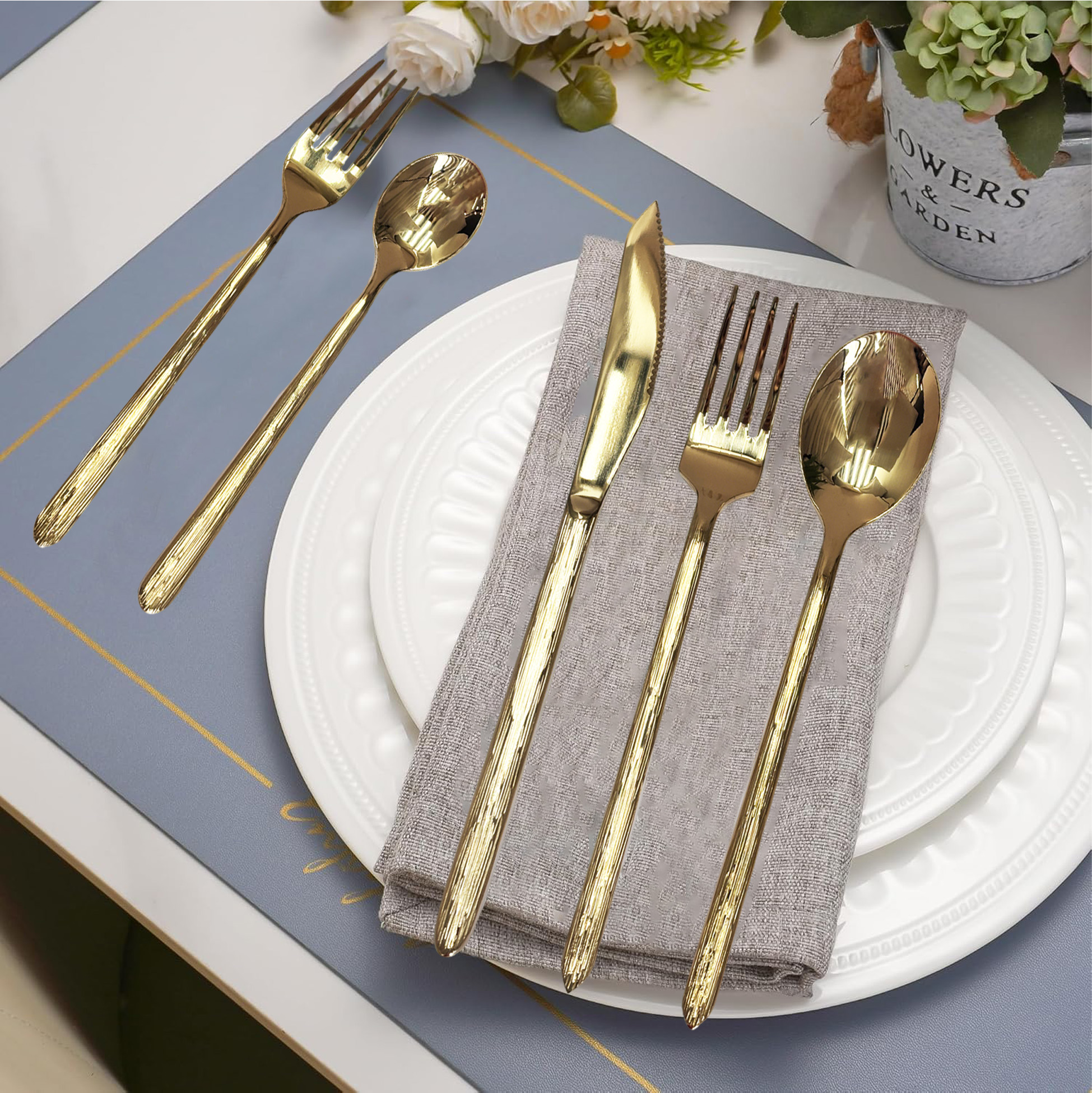 5-Piece Gold-Toned Textured Handle Cutlery Set