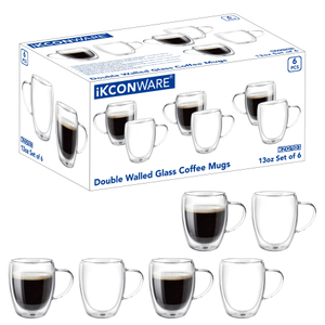 6 Pcs Double Wall Clear Glass Coffee Mug With Handle