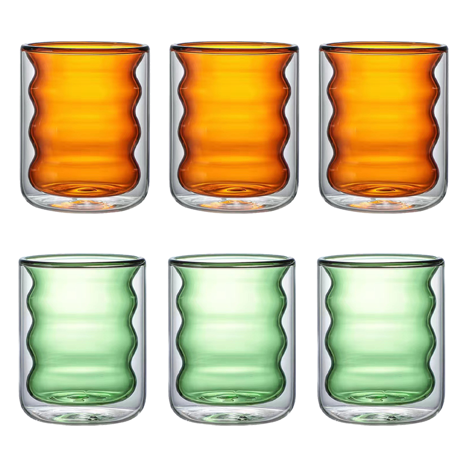 6 Pcs Double Walled Wavy Glass Cup
