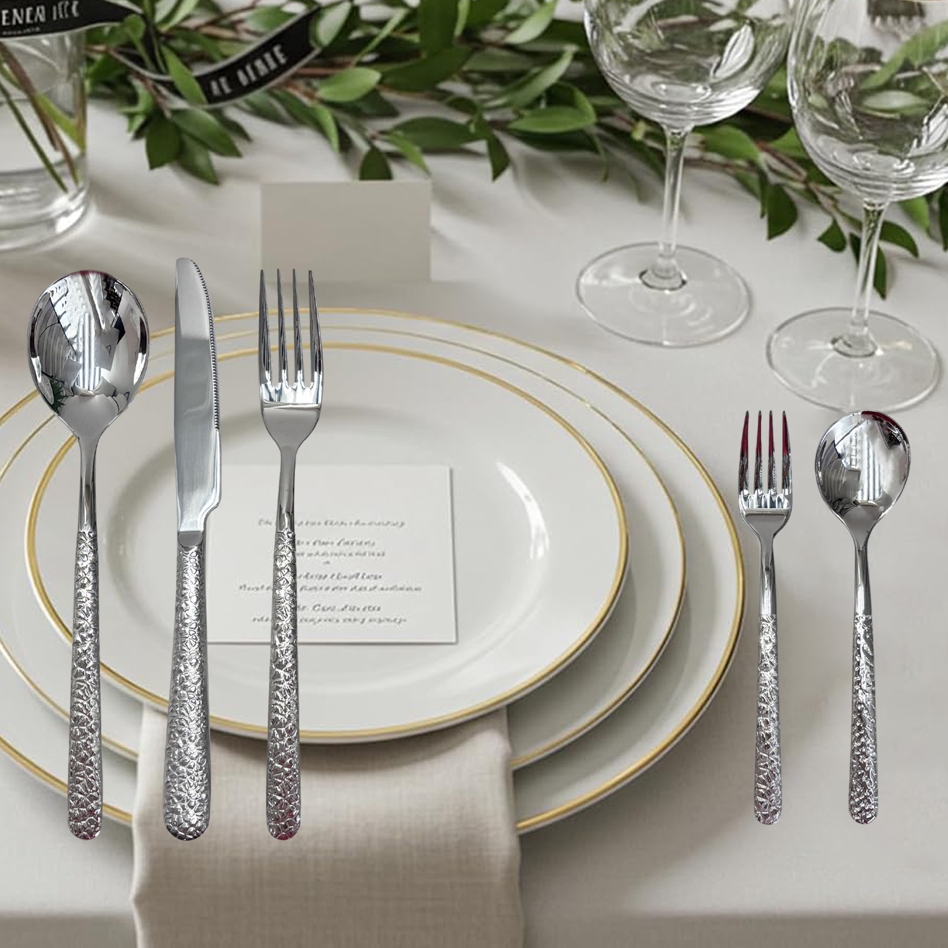 30-Piece Hammered Silver Cutlery Set