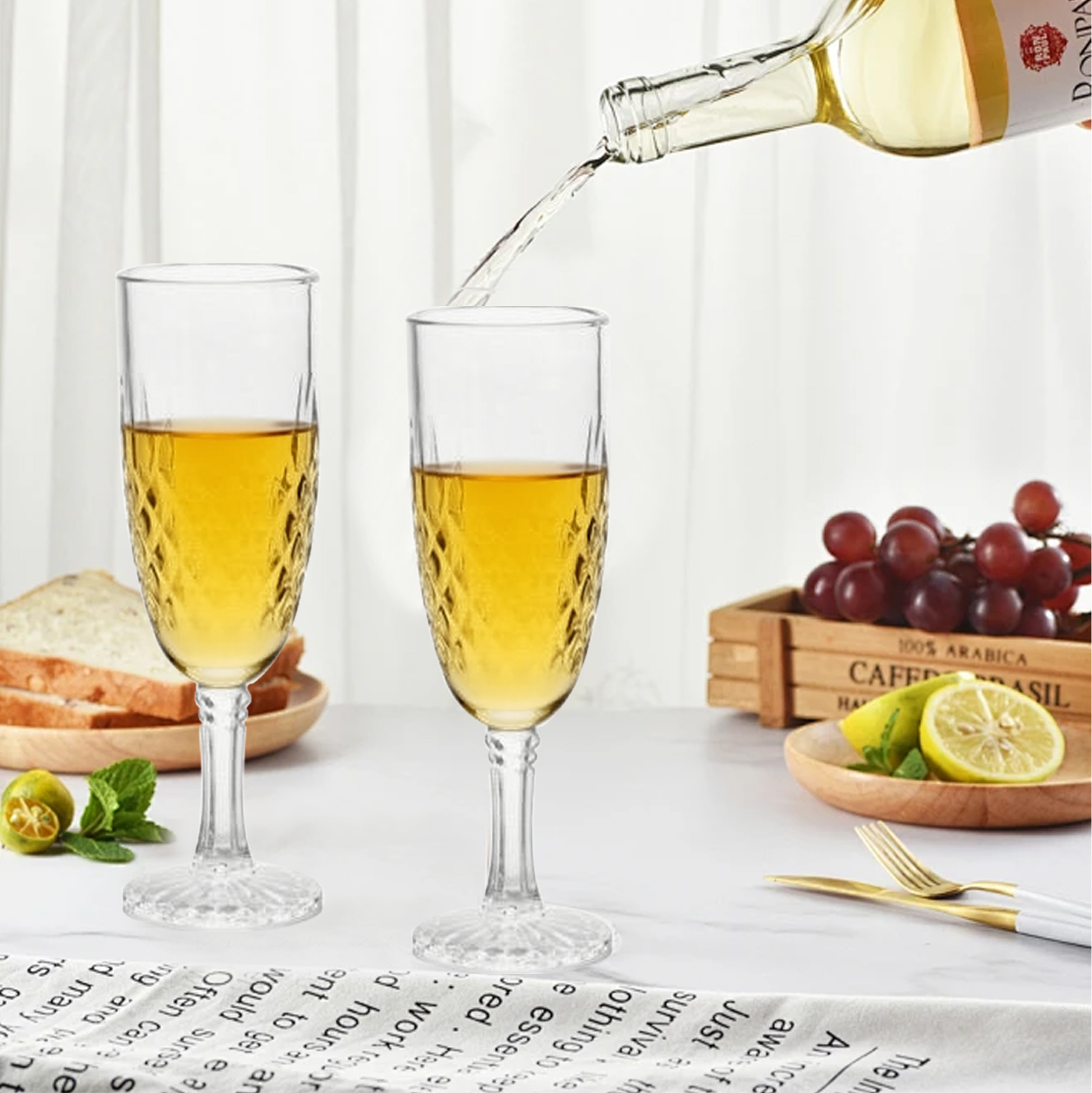 6-Piece Crystal-Patterned Champagne Flute Set