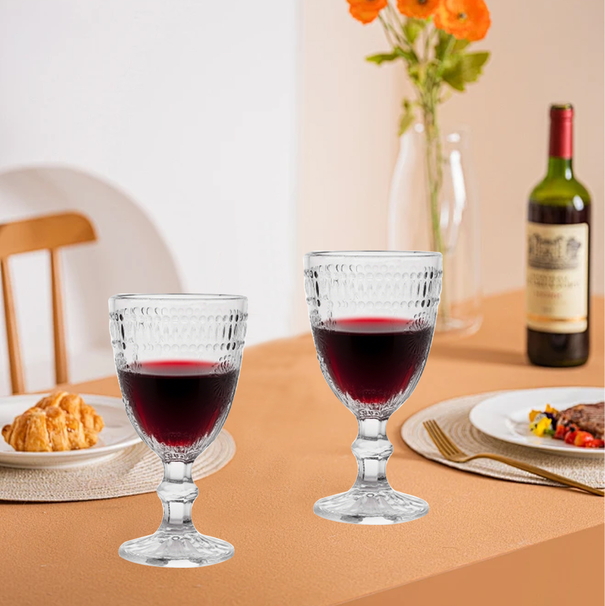 6-Piece Sunflower-Embossed Wine Glass Set
