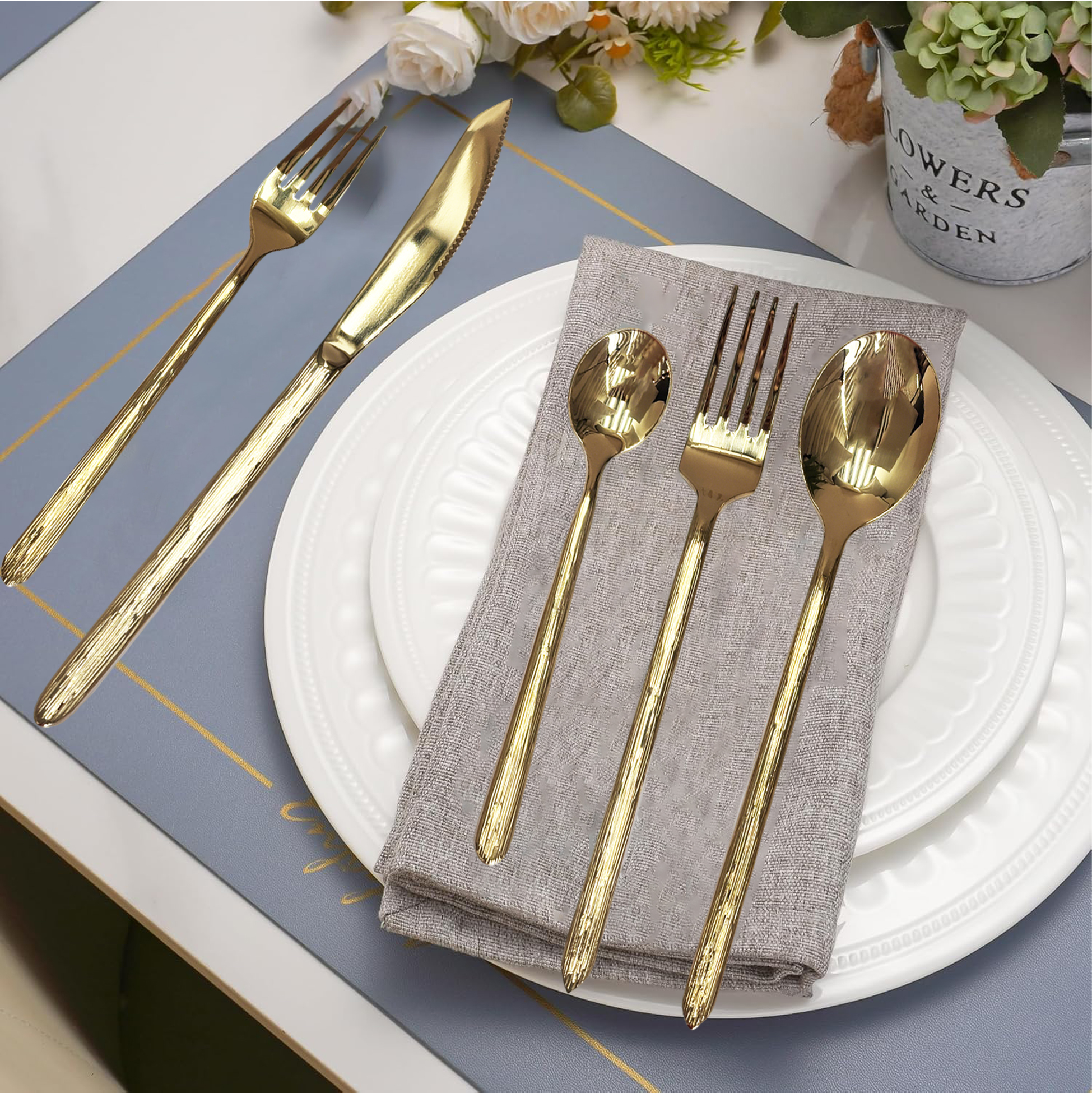 30-Piece Gold-Toned Textured Handle Cutlery Set