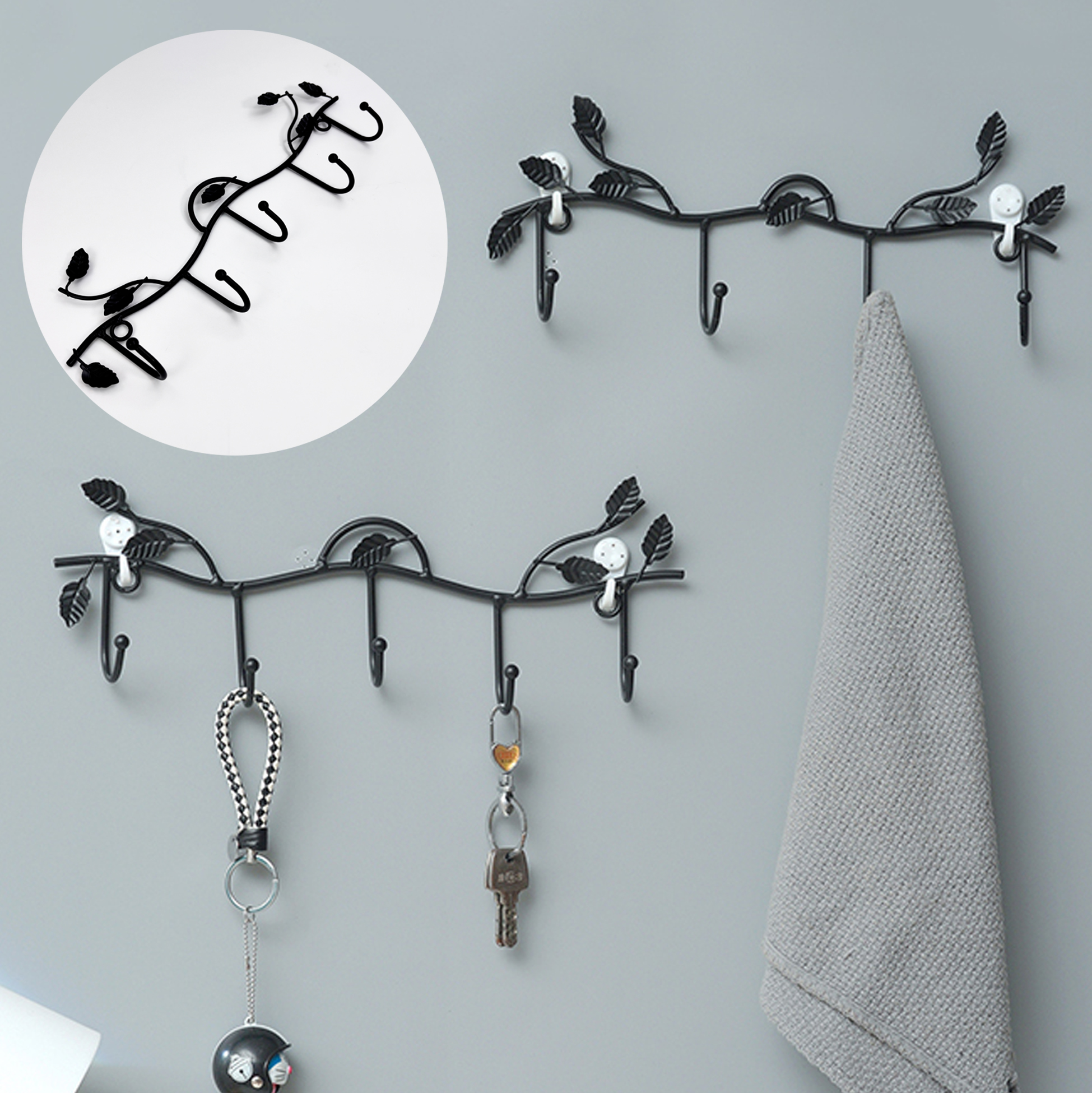 Floral Metal Wall Hook Rack