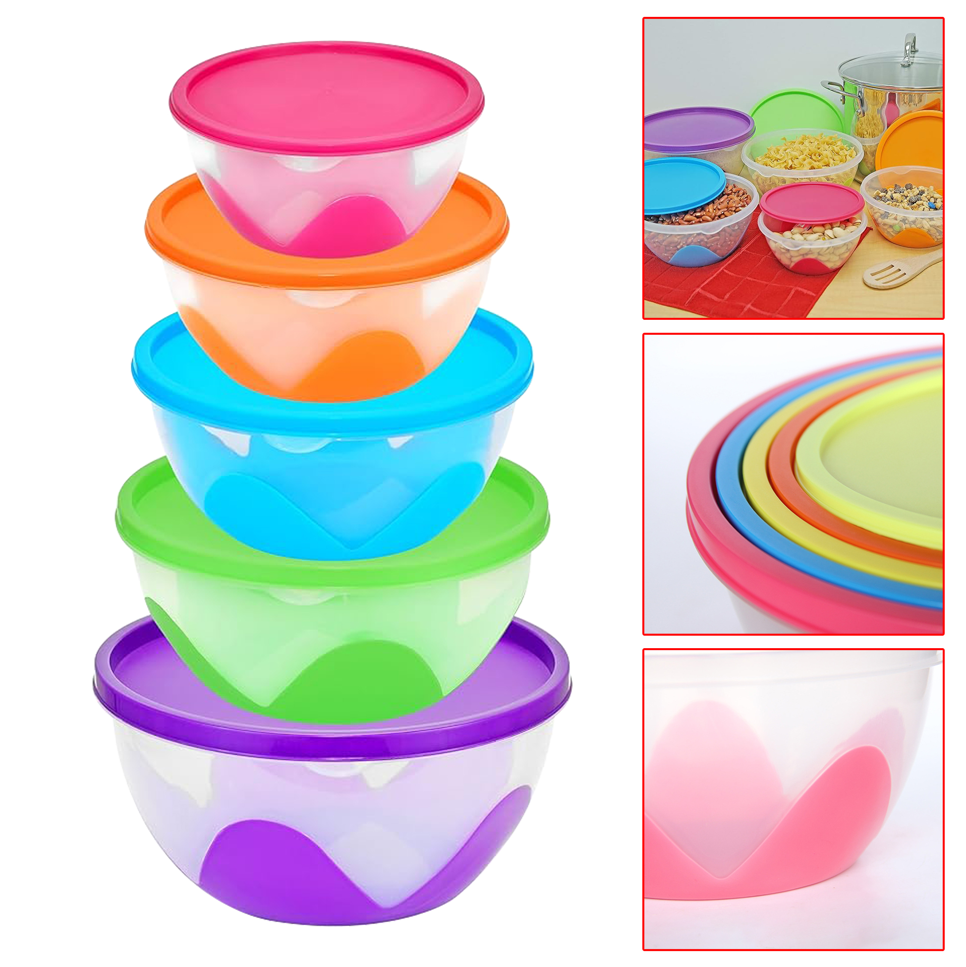 5-Piece Plastic Food Storage Containers with Lids