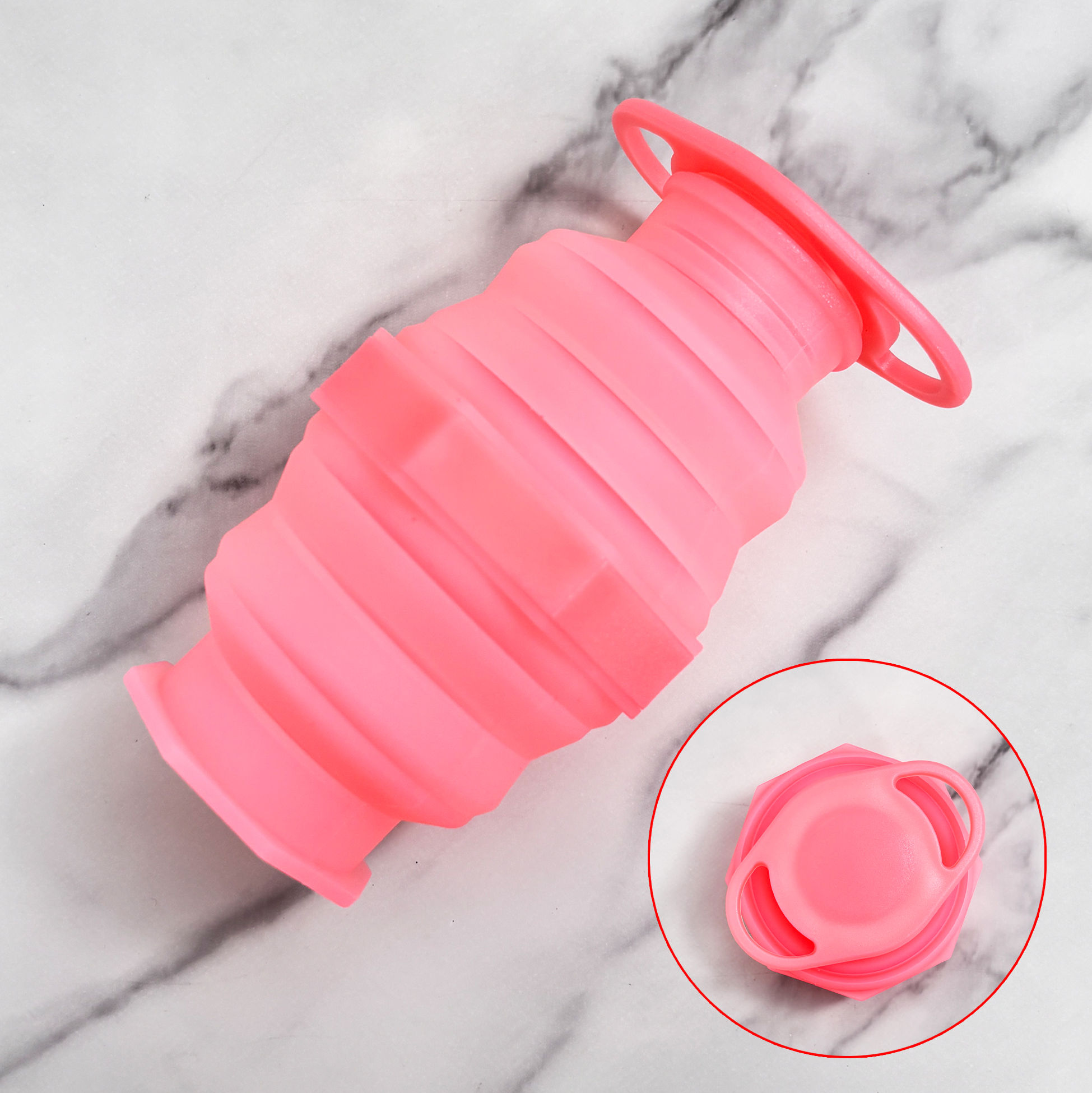 Pink Silicone Collapsible Water Bottle