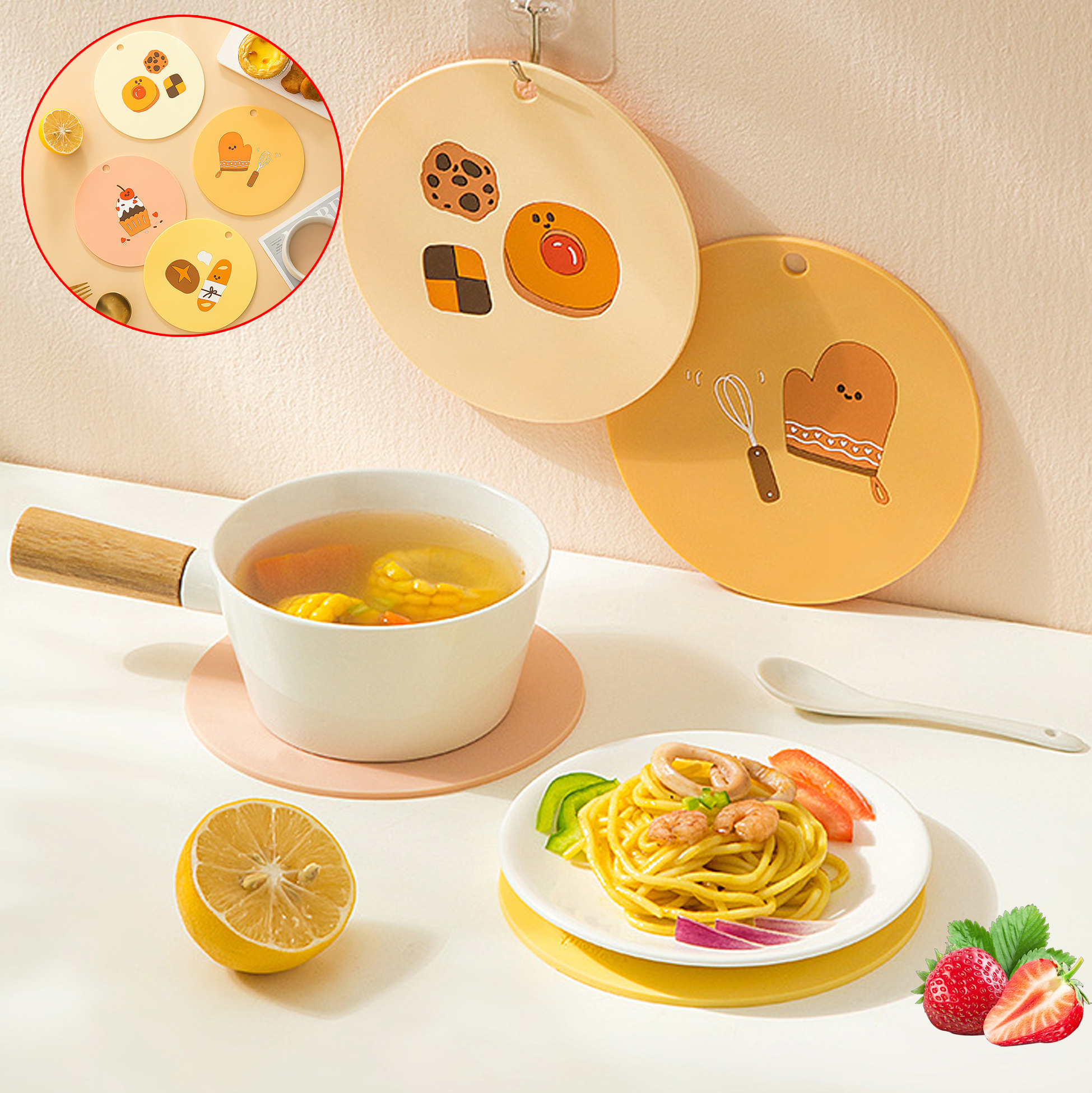 Set of 3 Silicone Insulation Pad Dining Table Mat Anti-Slip Coaster Anti-Slip Coaster Kitchen Accessories