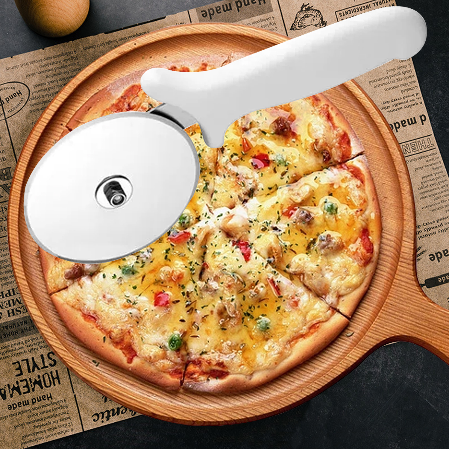 Stainless Steel Pizza Knife Single Wheel Cut Tools Household Waffle Cookies Cake Tools Thin Pie Knife Pizza Knife
