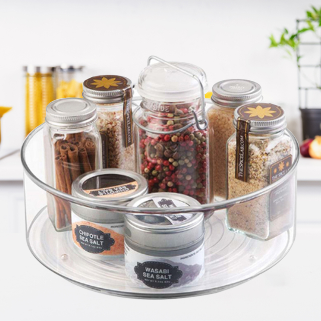 Clear Turntable Food Storage Container for Kitchen Spice Clear Plastic Round Lazy Susan Rotating Turntable Food Storage Container