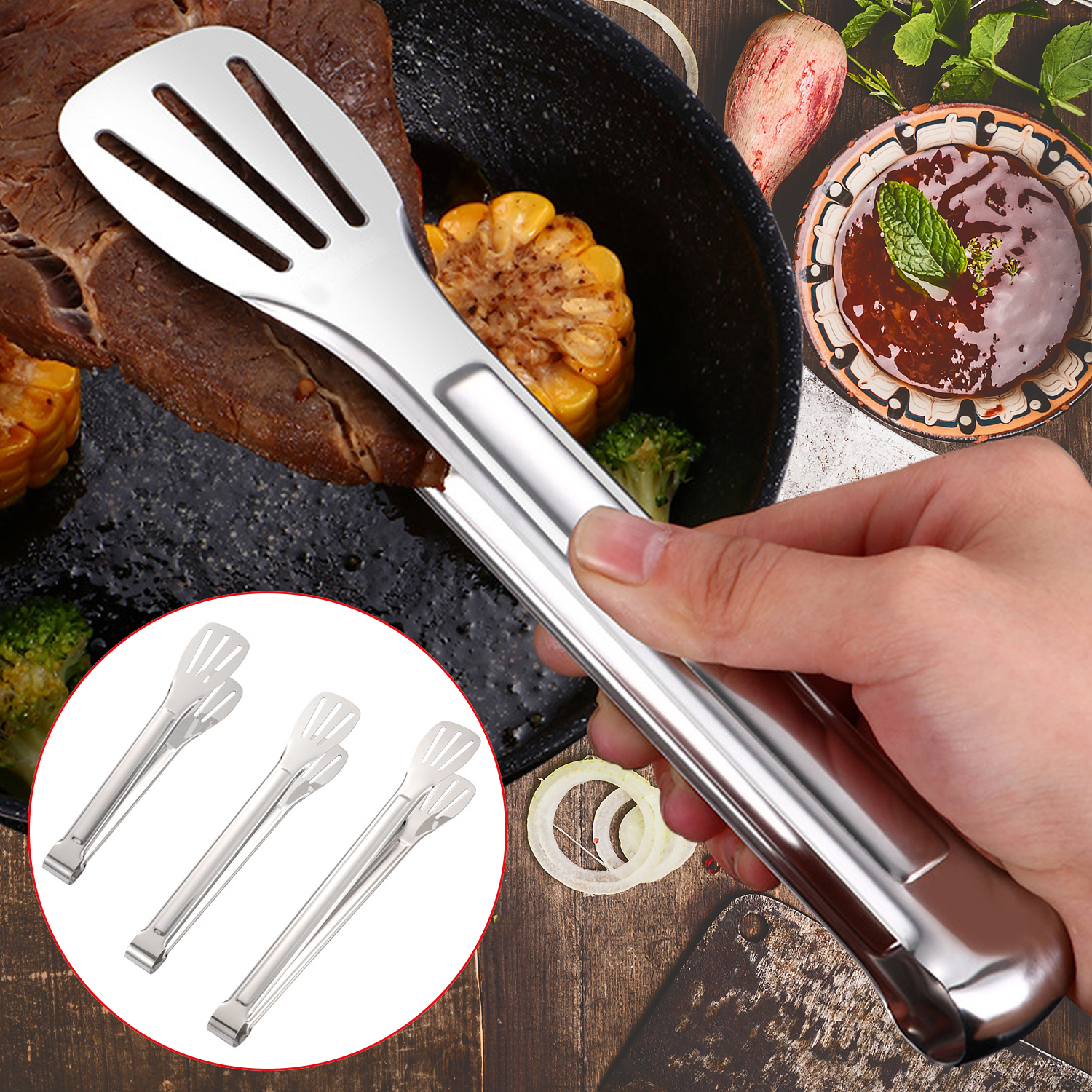 Stainless Steel Kitchen Tools Multipurpose Gripper Vegetable Fruit Bread Fried Steak Barbecue Tongs Serving Clamp