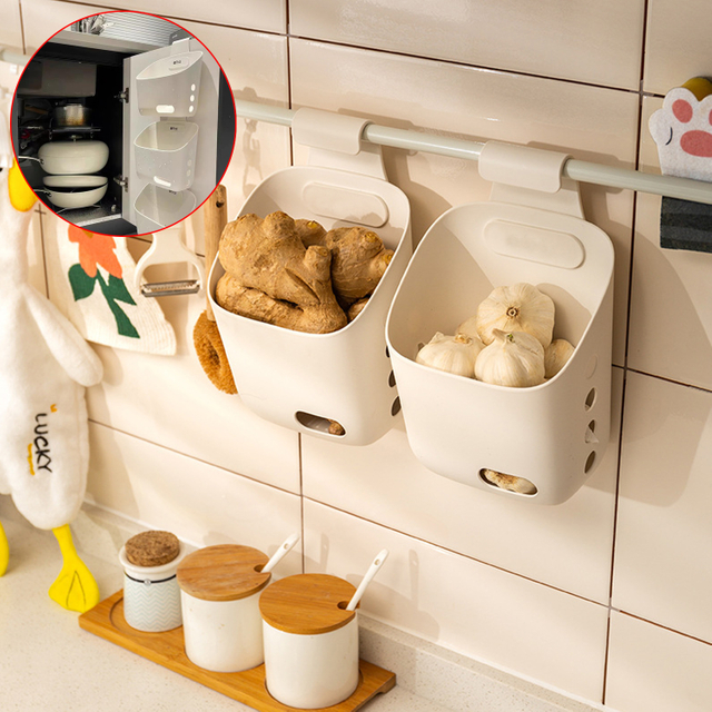 Wall-mounted Storage Basket Multi-functional Kitchen Bathroom Drainage Small Hanging Basket Rack Ginger Garlic Storage Basket