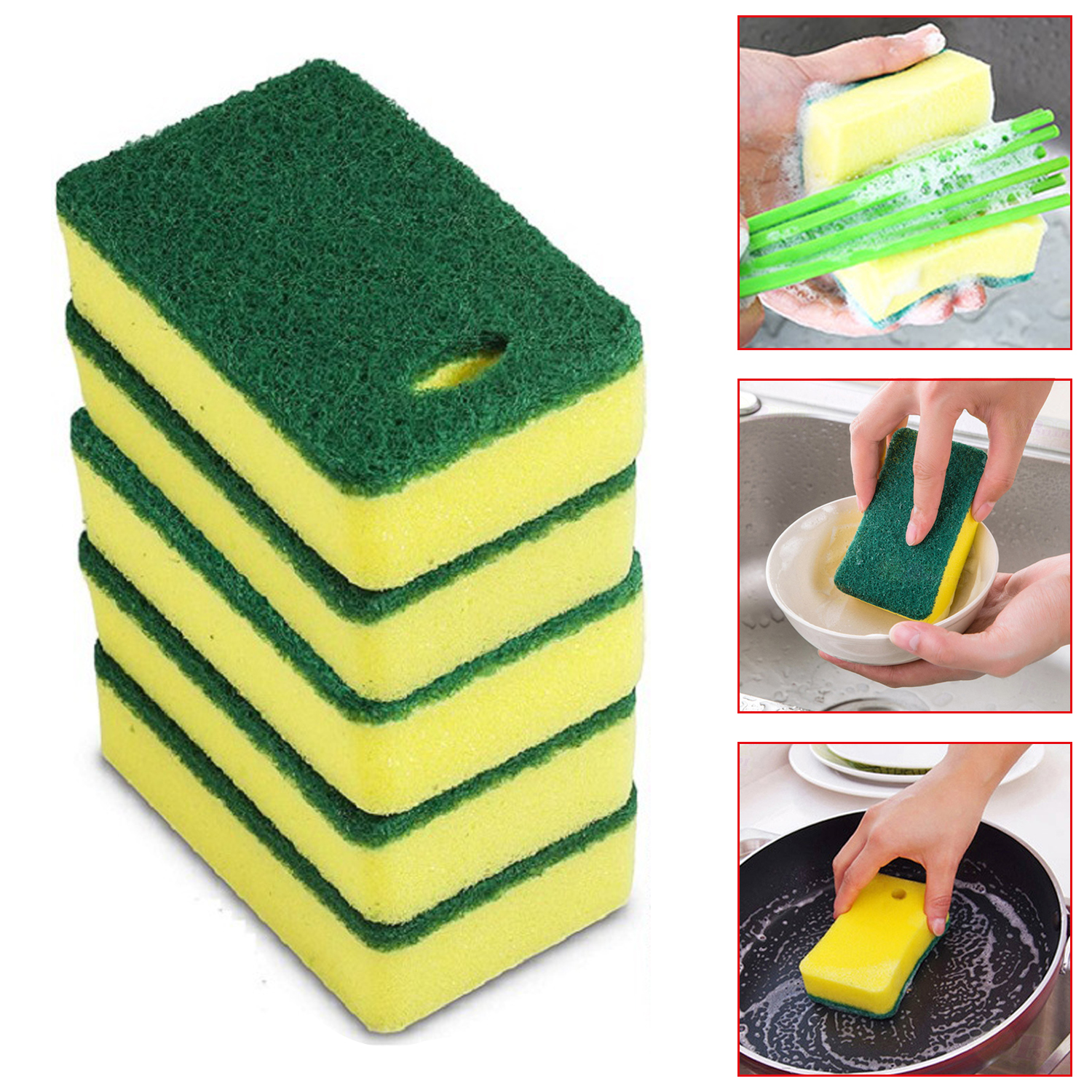 Heavy Duty Scrub Sponge Double-sided High-density Dip Glue Dishwashing Sponge Wipe with Sand Sponge Hundred Cleaning Cloth Hanging Kitchen Cleaning Sponge