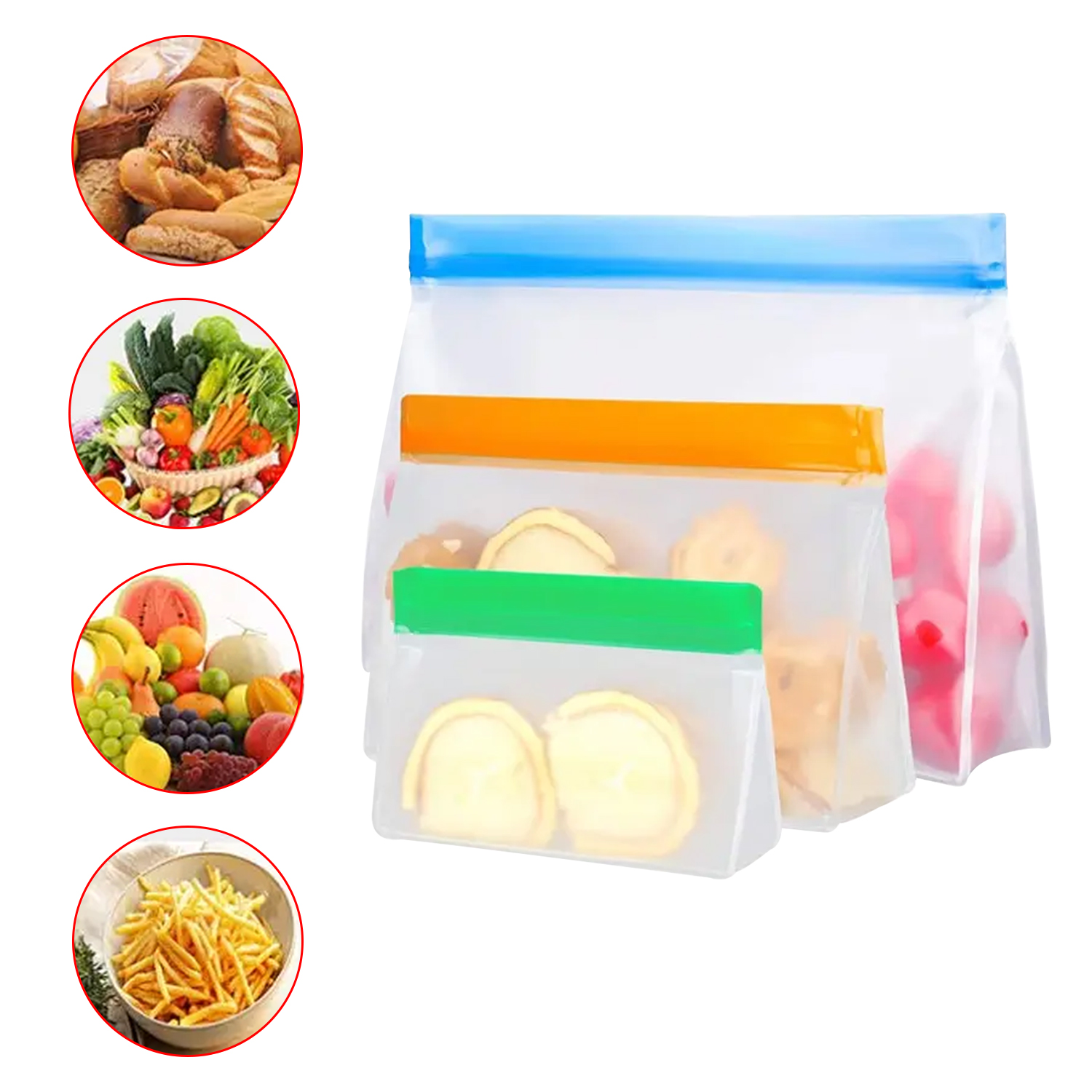 Reusable Food Storage Bags PEVA Safe Food Storage Bag Double Ziplock Seal Freezer Bags Refrigerator Fresh Bag