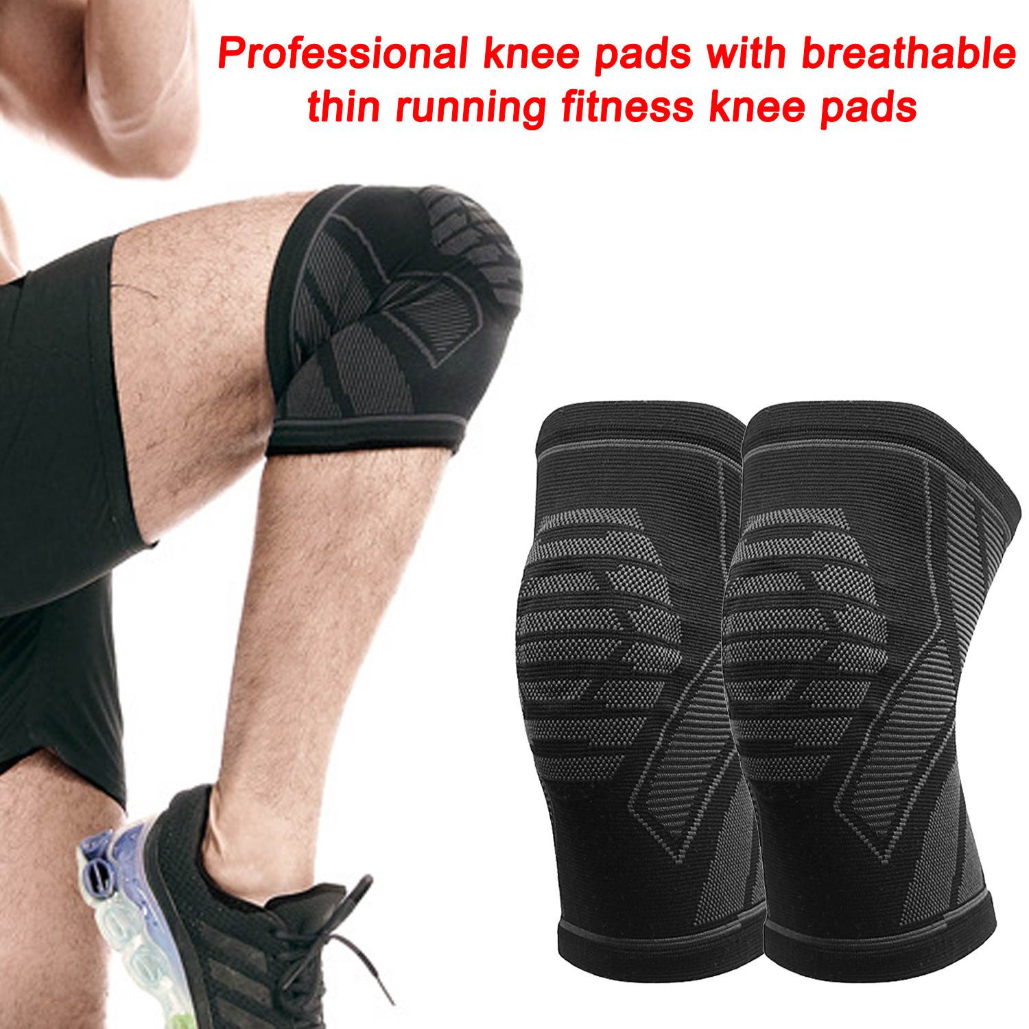 Running Fitness Elastic Knee Sleeves Knee Pad Knitted Knee Pads Warm Basketball Sports Men's Professional Knee Sheath Breathable Thin Knee Pad