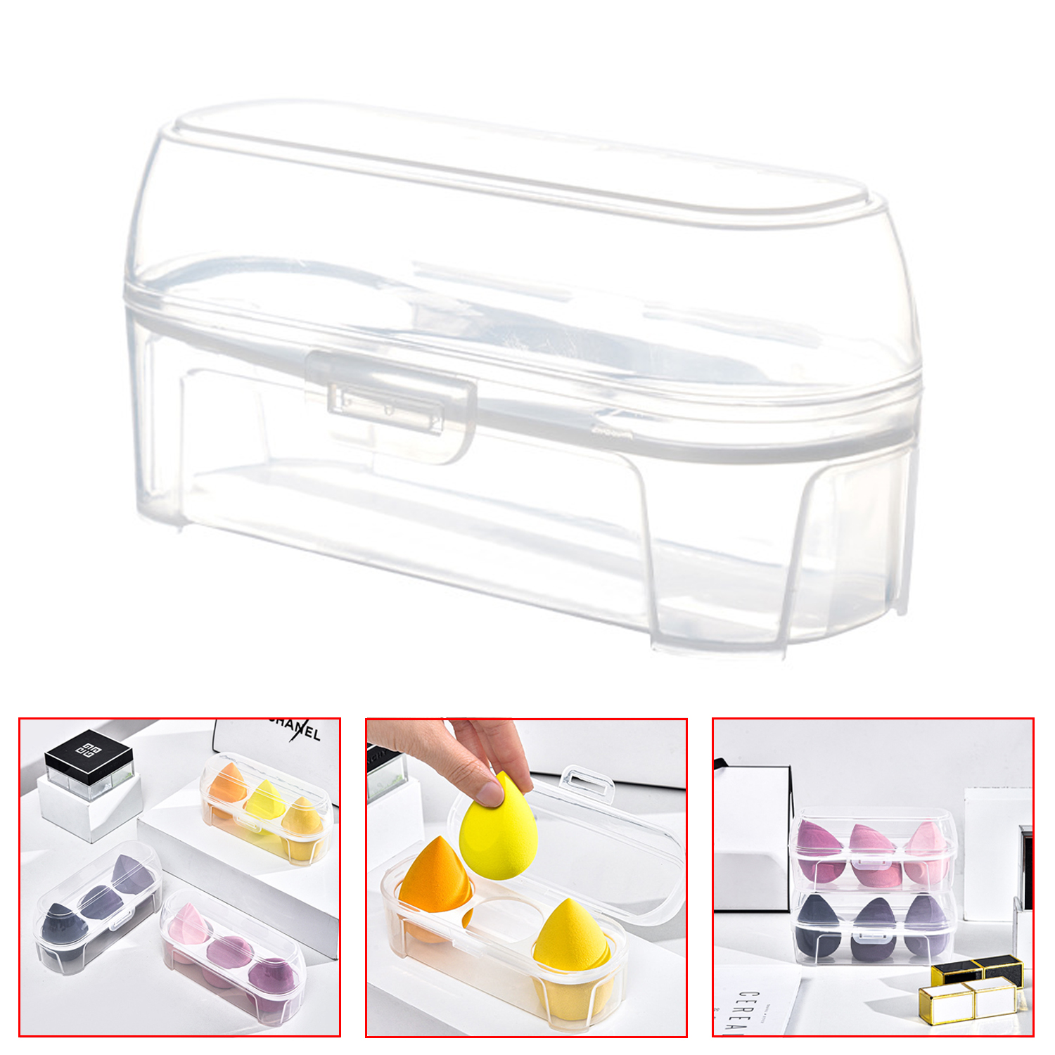 3Pcs Make Up Sponge Holder Storage Box Foundation Powder Beauty Tools Makeup Sponge Set