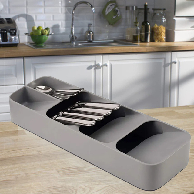 Kitchen Cutlery Storage Tray Knife Block Holder Tableware Organizer Spoon Fork Separation Box Drawer Plastic Container Cabinet