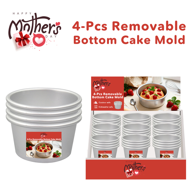 4-pcs Removable Bottom Round Cake Mold Set