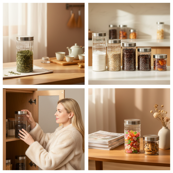 Textured Glass Storage Jar Borosilicate Glass Canister