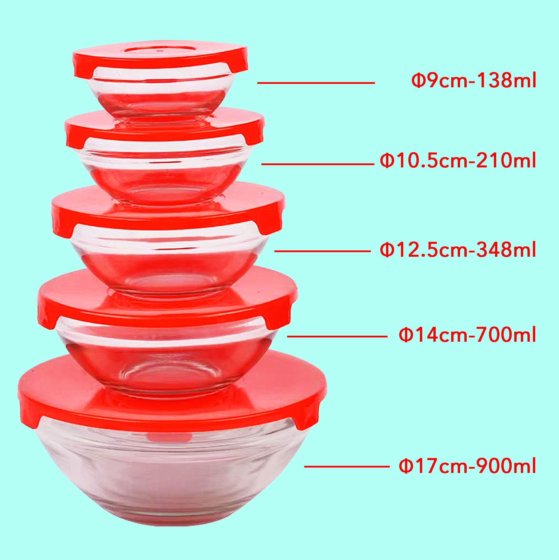 Mother's Day 5-pcs Glass Salad Bowls with Lid