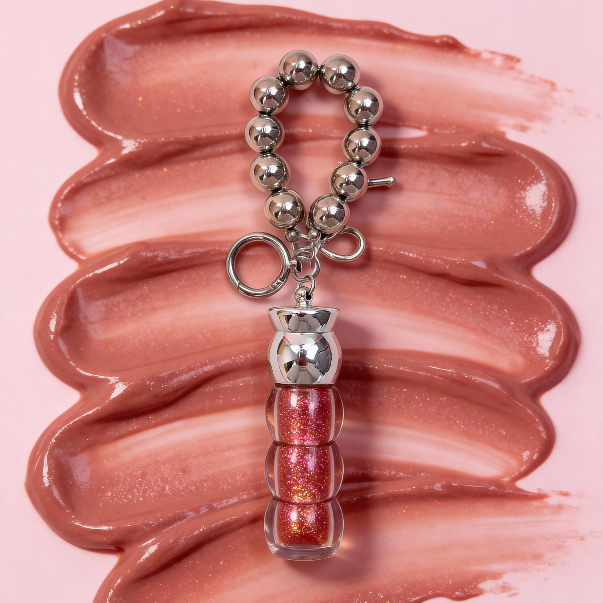 Beaded Chain Lip Gloss Keychain Portable Refillable Lip Gloss Dispenser