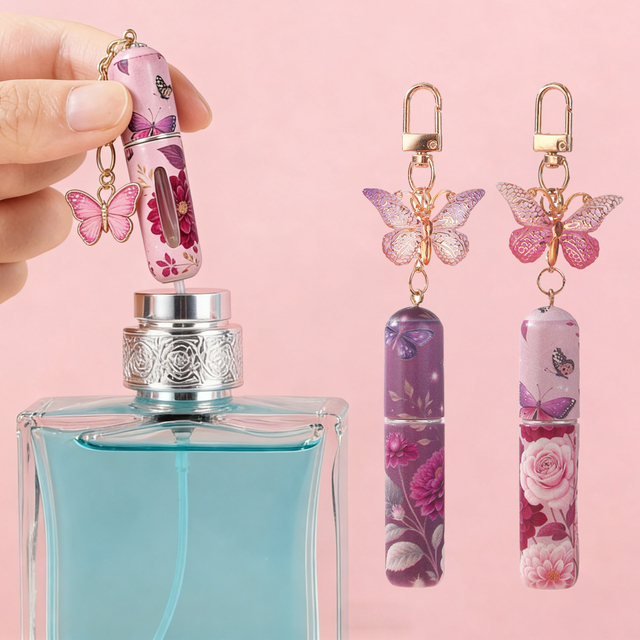 Floral Butterfly Perfume Atomizer Keychain