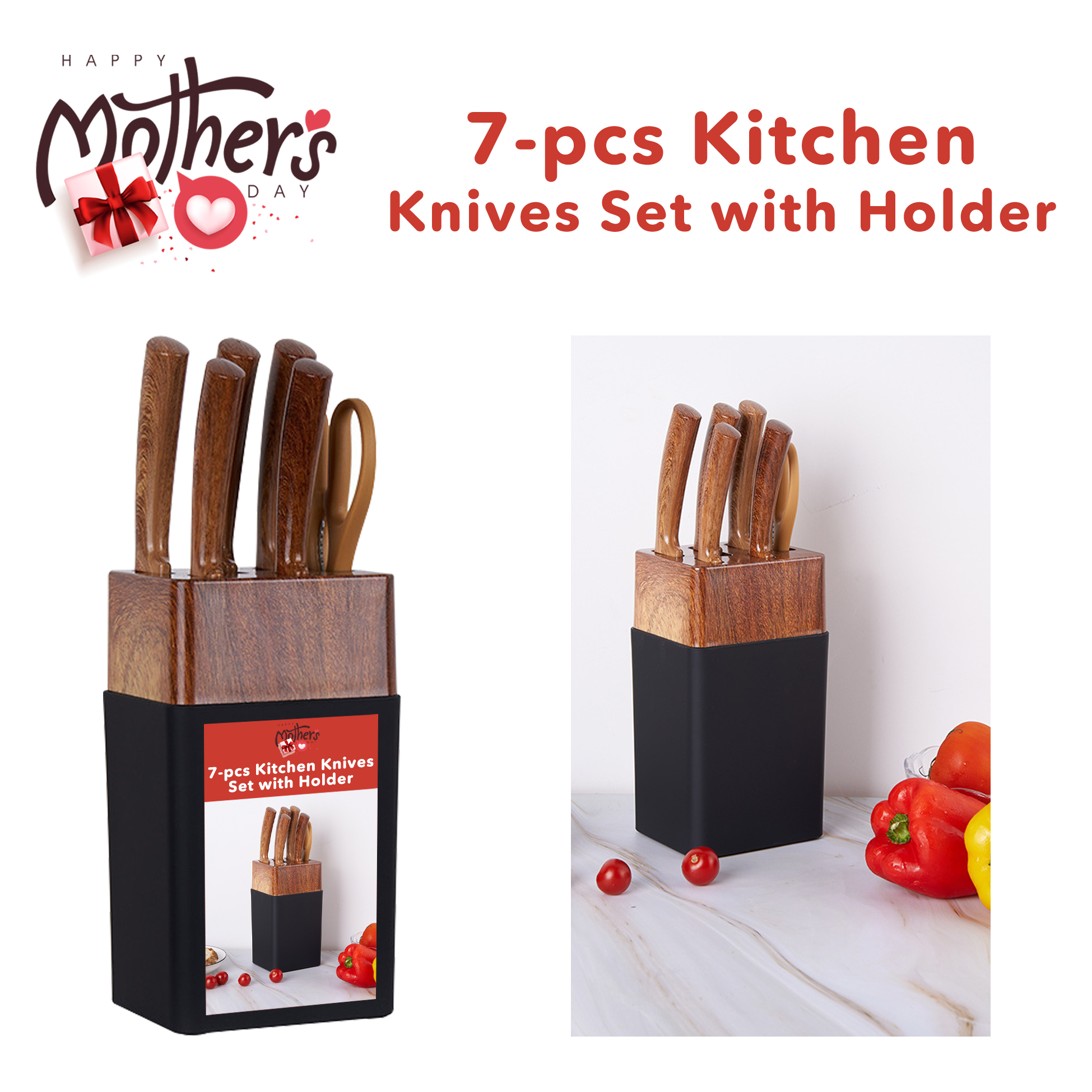 7-pcs Kitchen Knives Set with Wooden Holder