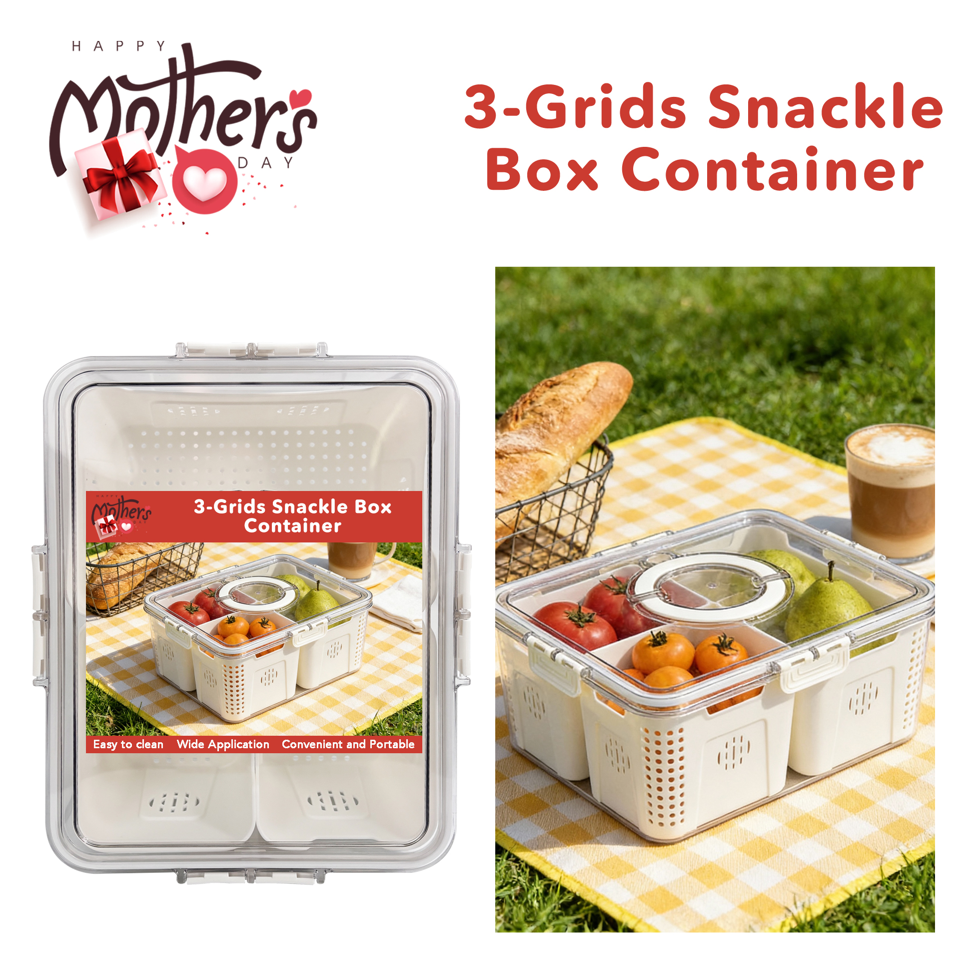 Mother's Day 3-grids Snack Box Container