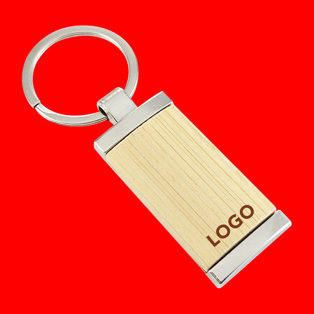 Bamboo And Metal Keychain Custom Logo Bamboo Keychain