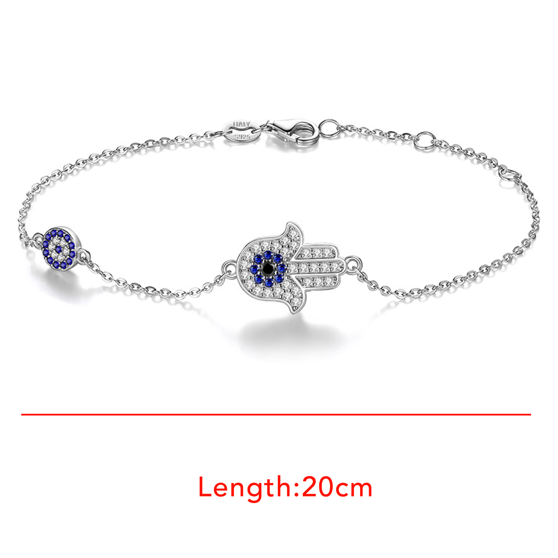 Mother's Day Hamsa Hand Silver Bracelet 20cm Luxury Silver Hamsa Bracelet