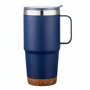 24oz Navy Insulated Tumbler with Handle & Cork Base