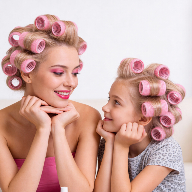 Pink Self-grip Hair Rollers Metallic-stripe Hair Curlers